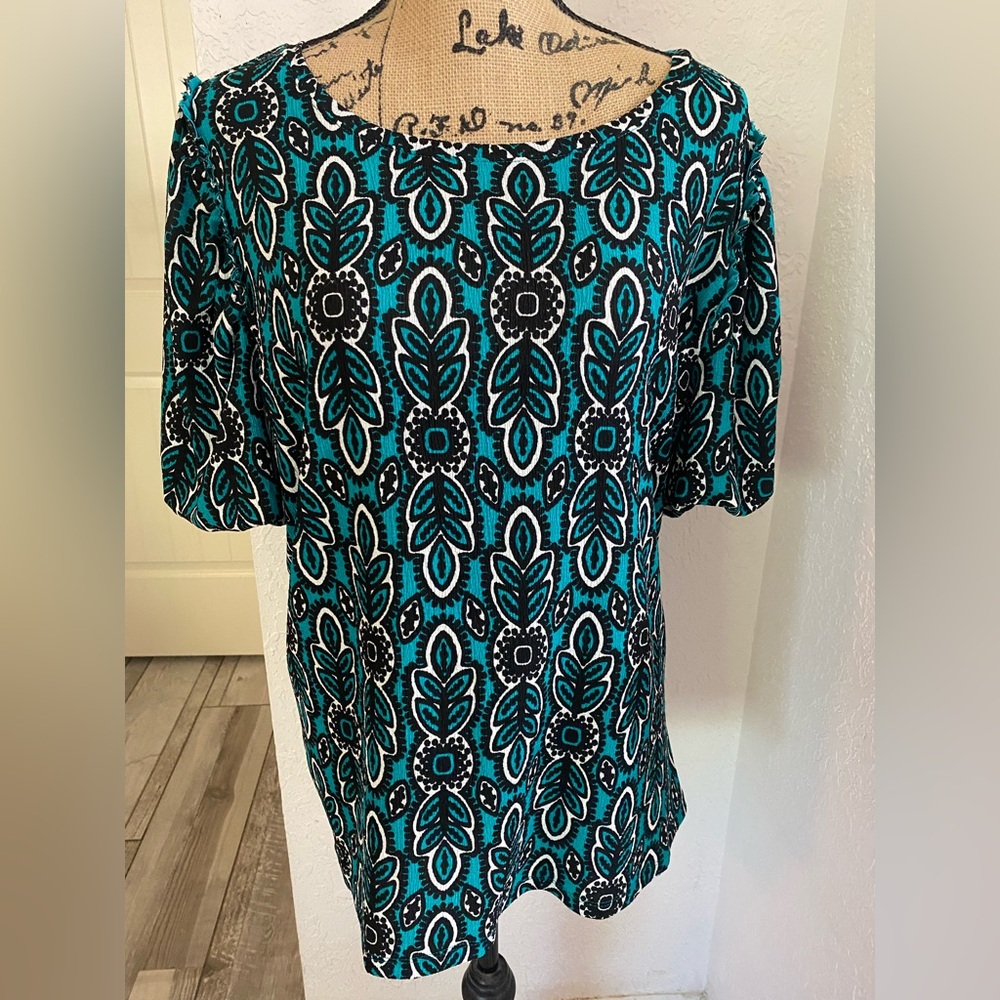 Cato Teal and Black Patterned Blouse